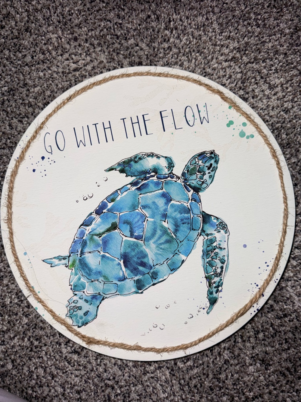 Sea Turtle "Go With The Flow" Round Canvas Wall Art – Coastal Ocean Decor